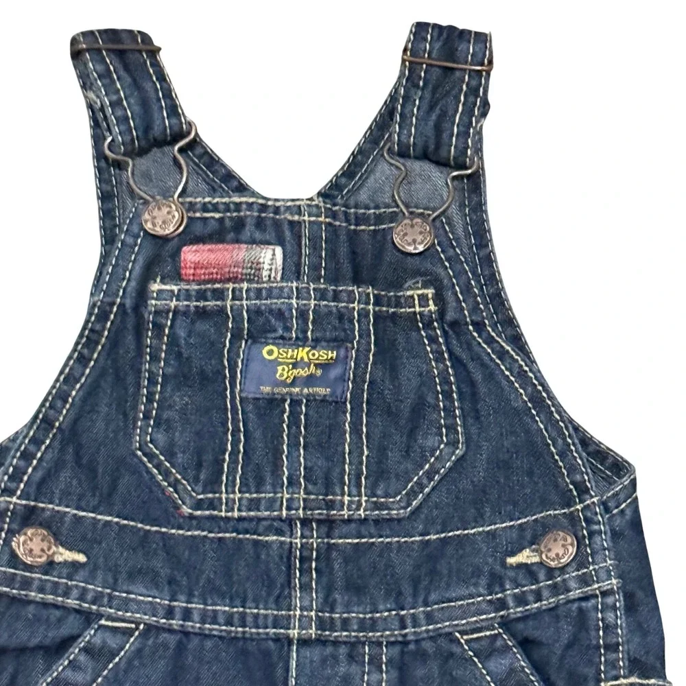 OshKosh Bgosh Baby Denim Overalls Plaid Flannel Lined Reindeer Patch 6 Months